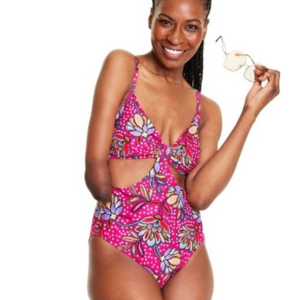 Tabitha Brown Floral Cutout One Piece Swimsuit SZ 22W